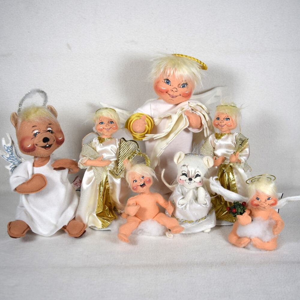 Annalee Lot of 7 Chirstmas Angels Cheribs Wings Poseable Made in Various Years